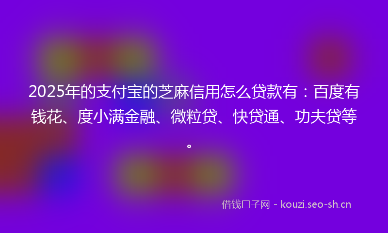 2025年的支付宝的芝麻信用怎么贷款有：百度有钱花、度小满金融、微粒贷、快贷通、功夫贷等。