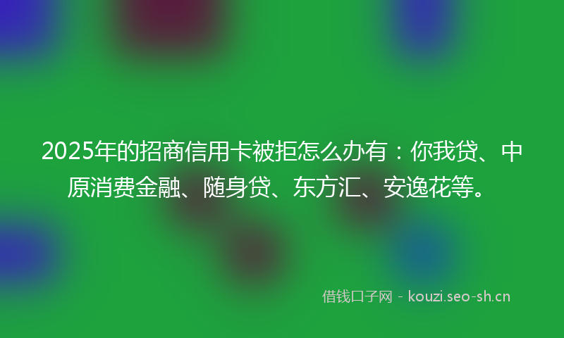 2025年的招商信用卡被拒怎么办有：你我贷、中原消费金融、随身贷、东方汇、安逸花等。