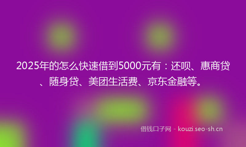 2025年的怎么快速借到5000元有：还呗、惠商贷、随身贷、美团生活费、京东金融等。