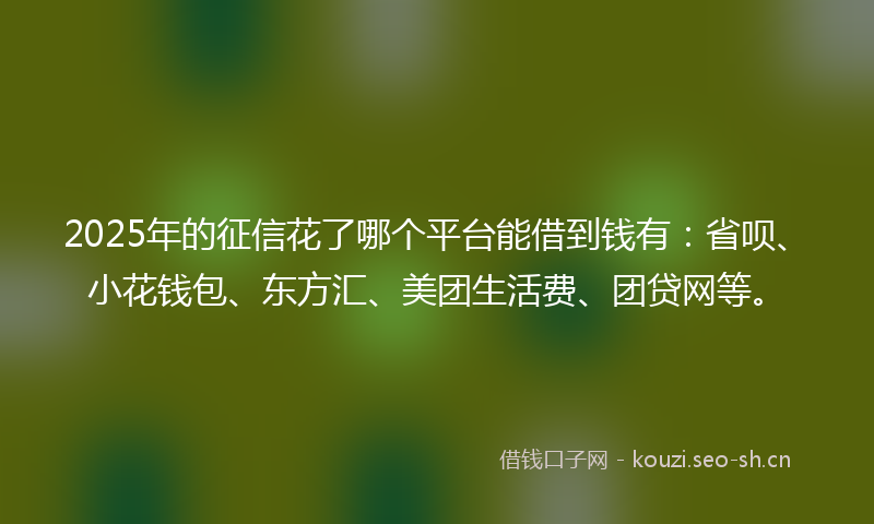 2025年的征信花了哪个平台能借到钱有：省呗、小花钱包、东方汇、美团生活费、团贷网等。