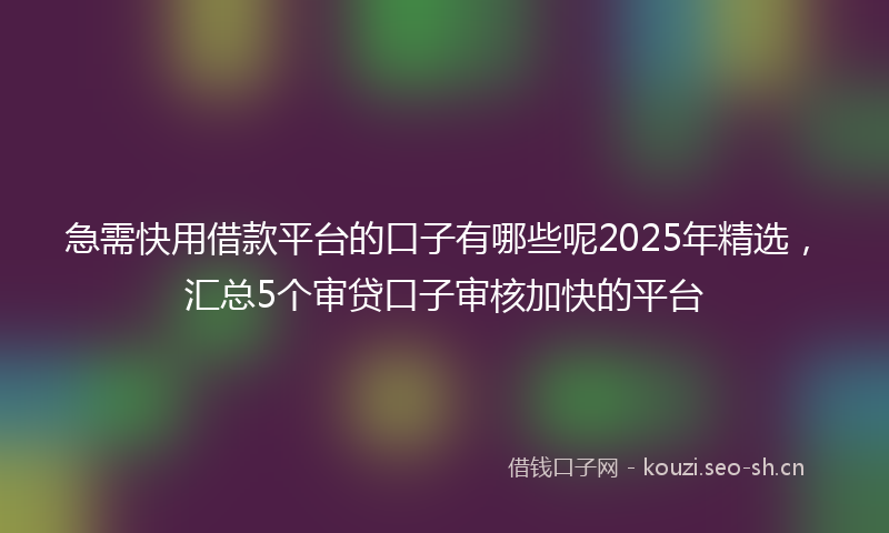 急需快用借款平台的口子有哪些呢2025年精选，汇总5个审贷口子审核加快的平台
