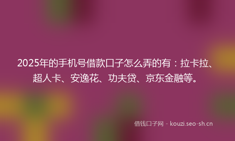2025年的手机号借款口子怎么弄的有：拉卡拉、超人卡、安逸花、功夫贷、京东金融等。