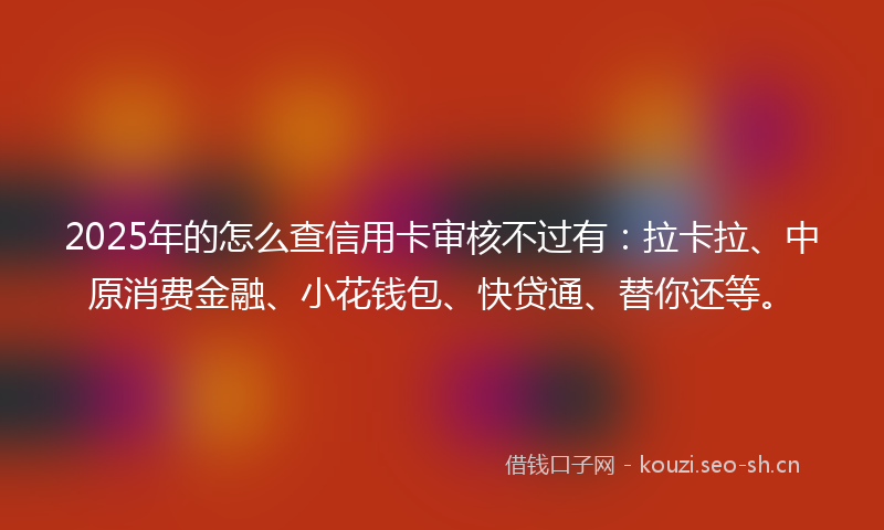 2025年的怎么查信用卡审核不过有：拉卡拉、中原消费金融、小花钱包、快贷通、替你还等。