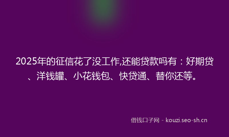 2025年的征信花了没工作,还能贷款吗有：好期贷、洋钱罐、小花钱包、快贷通、替你还等。