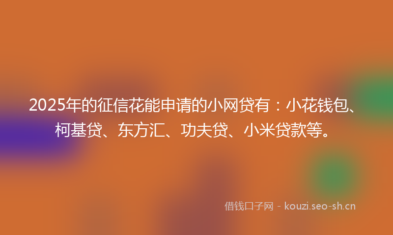 2025年的征信花能申请的小网贷有:小花钱包、柯基贷、东方汇、功夫贷、小米贷款等。