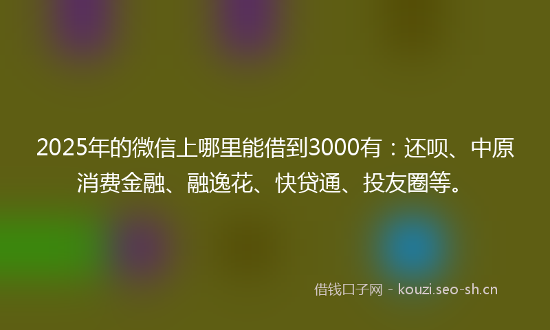 2025年的微信上哪里能借到3000有：还呗、中原消费金融、融逸花、快贷通、投友圈等。