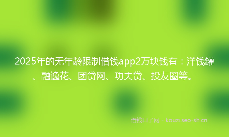 2025年的无年龄限制借钱app2万块钱有：洋钱罐、融逸花、团贷网、功夫贷、投友圈等。