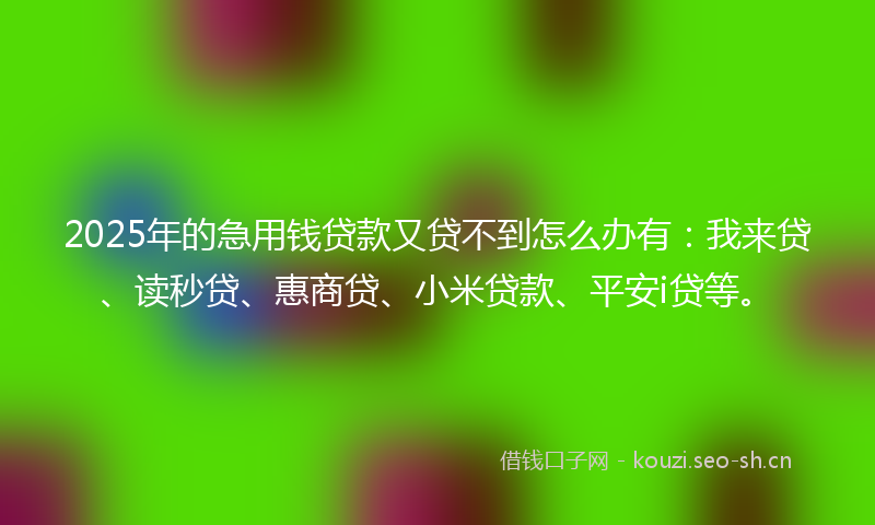 2025年的急用钱贷款又贷不到怎么办有：我来贷、读秒贷、惠商贷、小米贷款、平安i贷等。