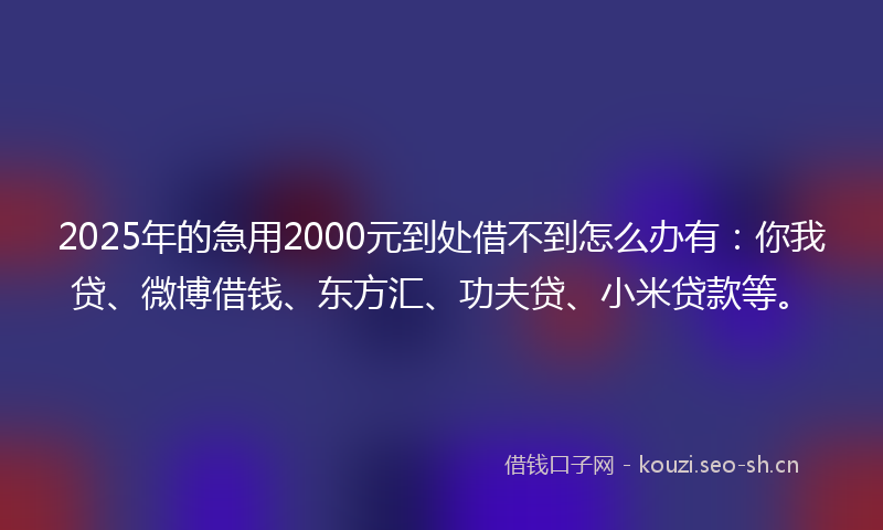 2025年的急用2000元到处借不到怎么办有:你我贷、微博借钱、东方汇、功夫贷、小米贷款等。