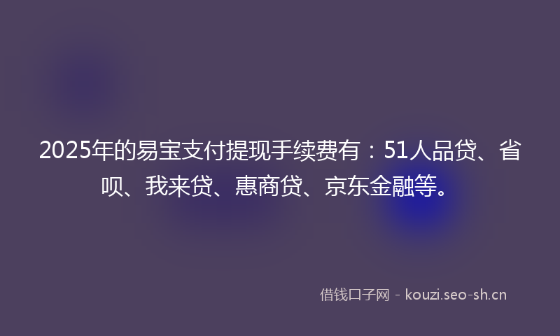 2025年的易宝支付提现手续费有：51人品贷、省呗、我来贷、惠商贷、京东金融等。