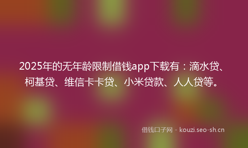 2025年的无年龄限制借钱app下载有：滴水贷、柯基贷、维信卡卡贷、小米贷款、人人贷等。
