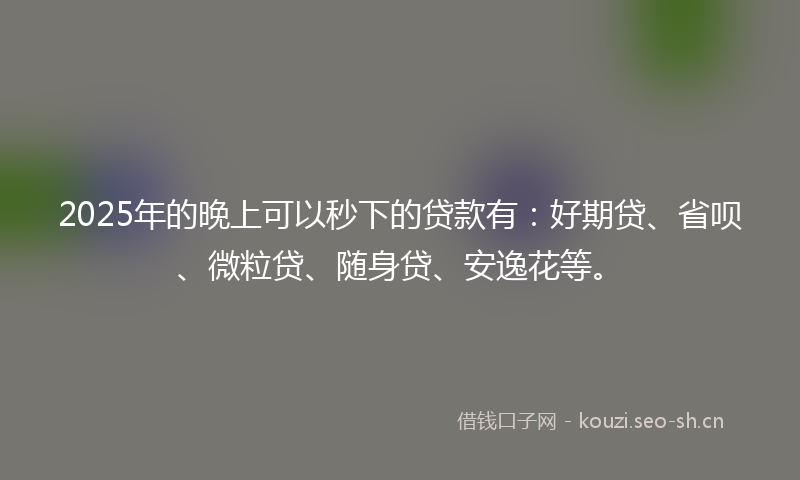 2025年的晚上可以秒下的贷款有:好期贷、省呗、微粒贷、随身贷、安逸花等。