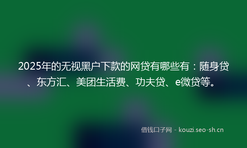2025年的无视黑户下款的网贷有哪些有：随身贷、东方汇、美团生活费、功夫贷、e微贷等。