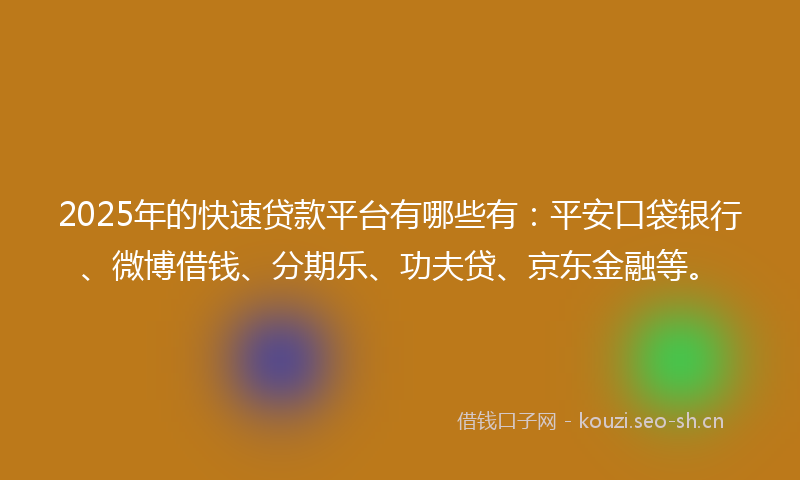 2025年的快速贷款平台有哪些有：平安口袋银行、微博借钱、分期乐、功夫贷、京东金融等。