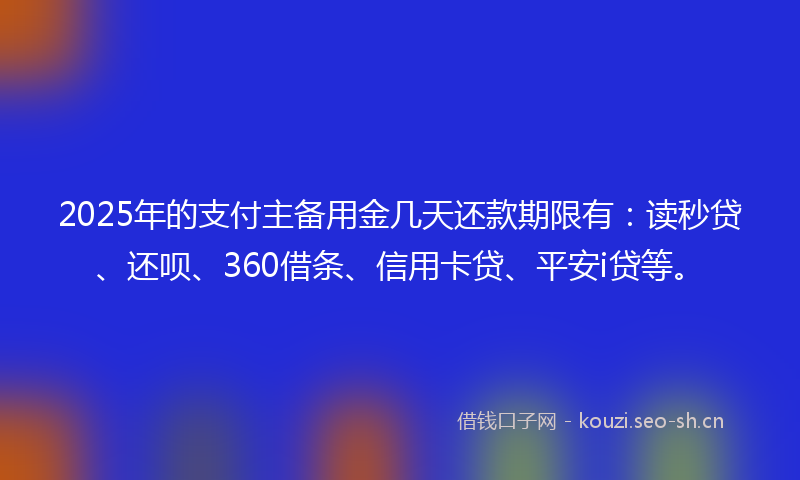 2025年的支付主备用金几天还款期限有：读秒贷、还呗、360借条、信用卡贷、平安i贷等。
