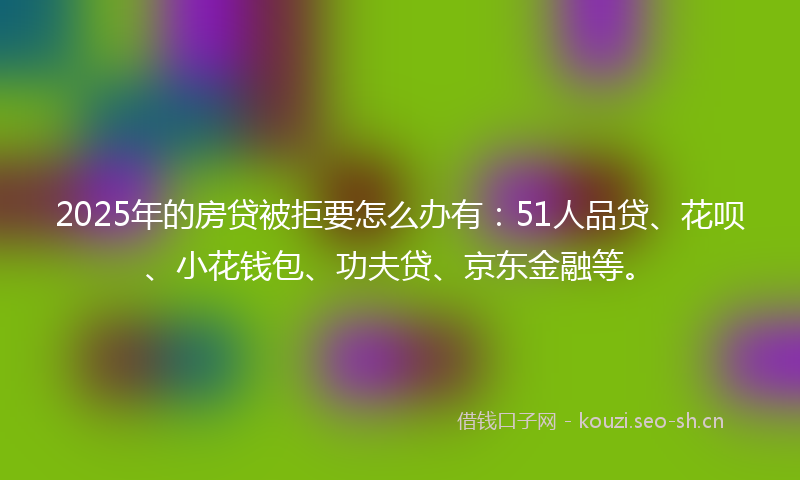 2025年的房贷被拒要怎么办有：51人品贷、花呗、小花钱包、功夫贷、京东金融等。