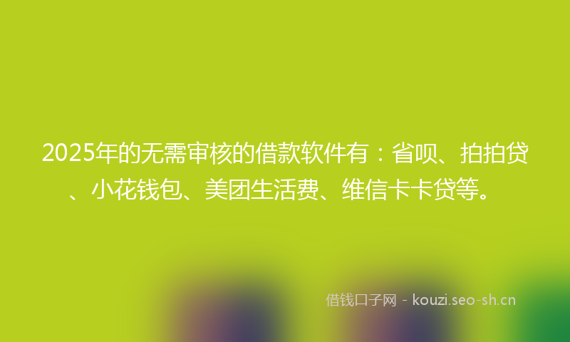 2025年的无需审核的借款软件有：省呗、拍拍贷、小花钱包、美团生活费、维信卡卡贷等。