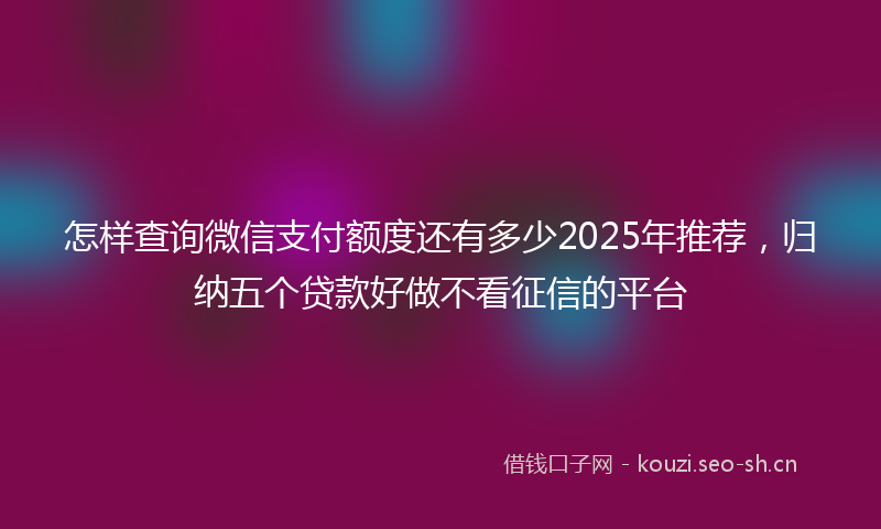 怎样查询微信支付额度还有多少2025年推荐，归纳五个贷款好做不看征信的平台