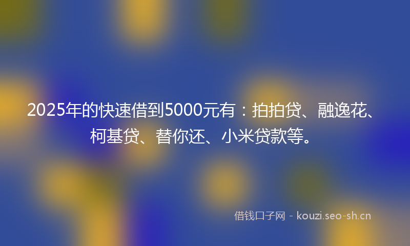 2025年的快速借到5000元有：拍拍贷、融逸花、柯基贷、替你还、小米贷款等。