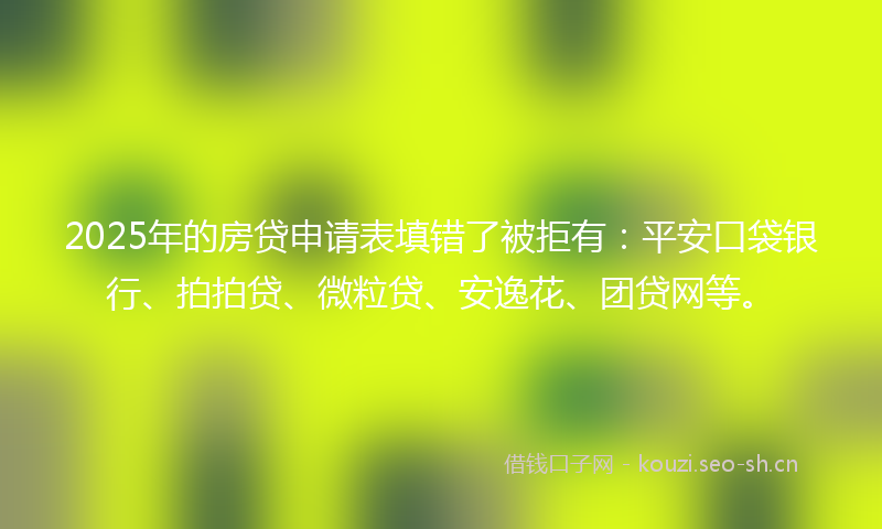 2025年的房贷申请表填错了被拒有：平安口袋银行、拍拍贷、微粒贷、安逸花、团贷网等。