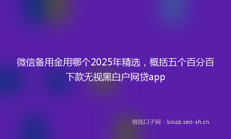 微信备用金用哪个2025年精选，概括五个百分百下款无视黑白户网贷app