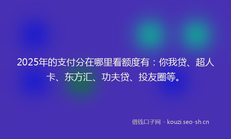 2025年的支付分在哪里看额度有:你我贷、超人卡、东方汇、功夫贷、投友圈等。