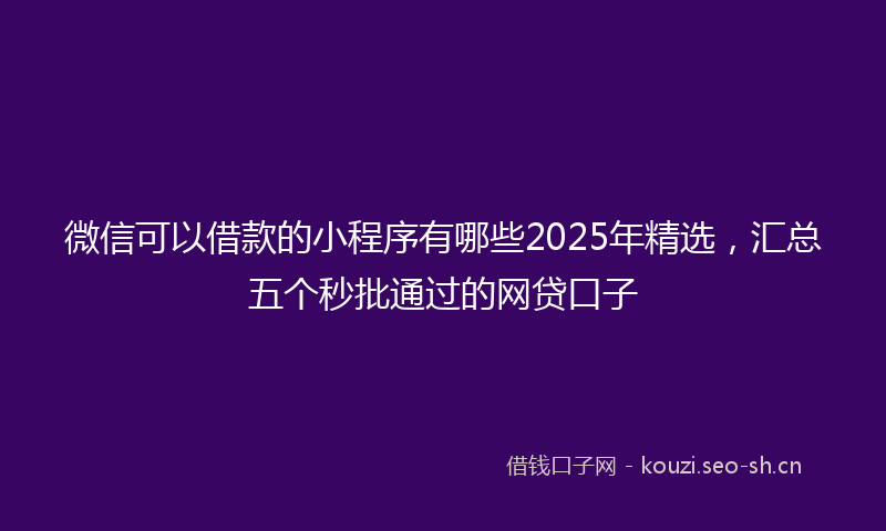 微信可以借款的小程序有哪些2025年精选，汇总五个秒批通过的网贷口子