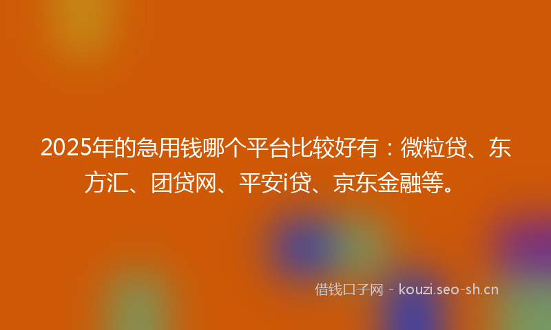2025年的急用钱哪个平台比较好有：微粒贷、东方汇、团贷网、平安i贷、京东金融等。