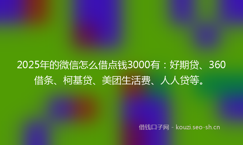2025年的微信怎么借点钱3000有：好期贷、360借条、柯基贷、美团生活费、人人贷等。