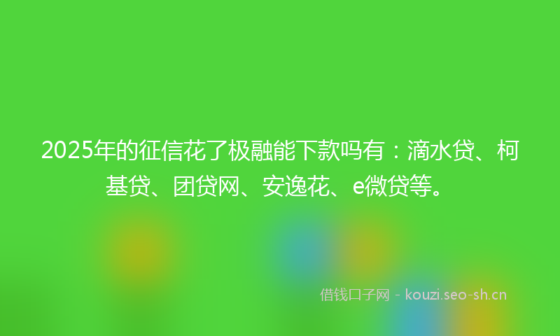 2025年的征信花了极融能下款吗有：滴水贷、柯基贷、团贷网、安逸花、e微贷等。