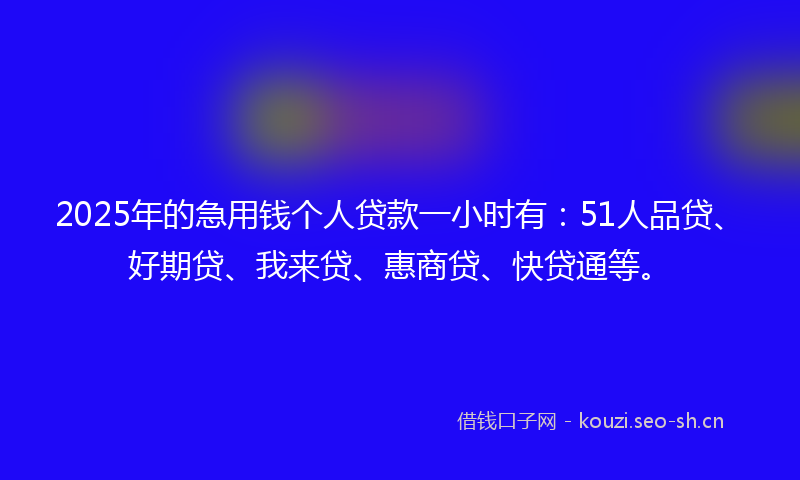 2025年的急用钱个人贷款一小时有：51人品贷、好期贷、我来贷、惠商贷、快贷通等。