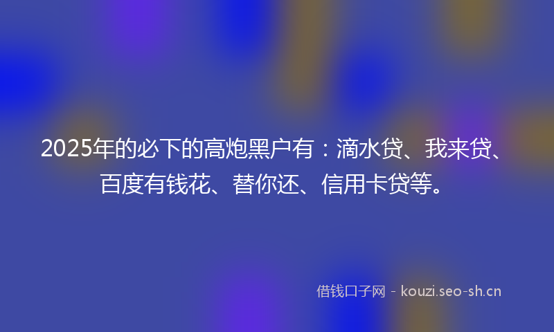 2025年的必下的高炮黑户有：滴水贷、我来贷、百度有钱花、替你还、信用卡贷等。