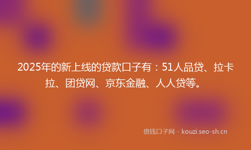 2025年的新上线的贷款口子有：51人品贷、拉卡拉、团贷网、京东金融、人人贷等。