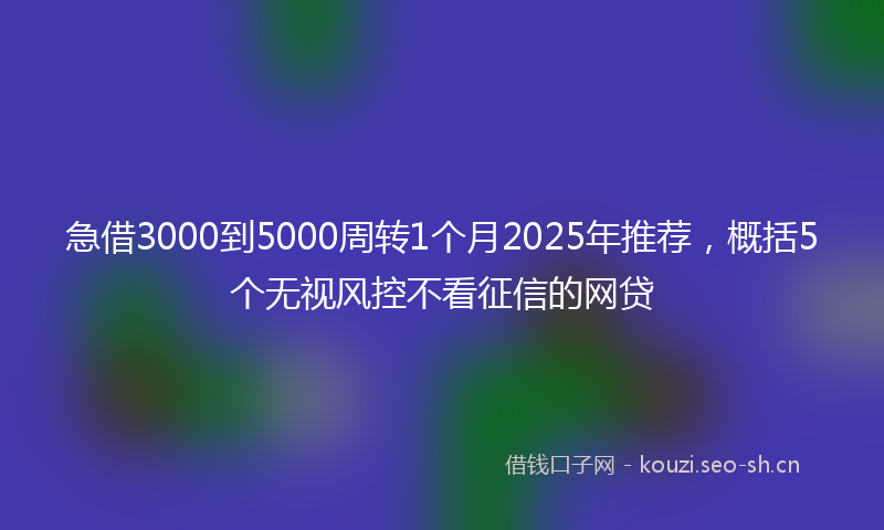 急借3000到5000周转1个月2025年推荐，概括5个无视风控不看征信的网贷