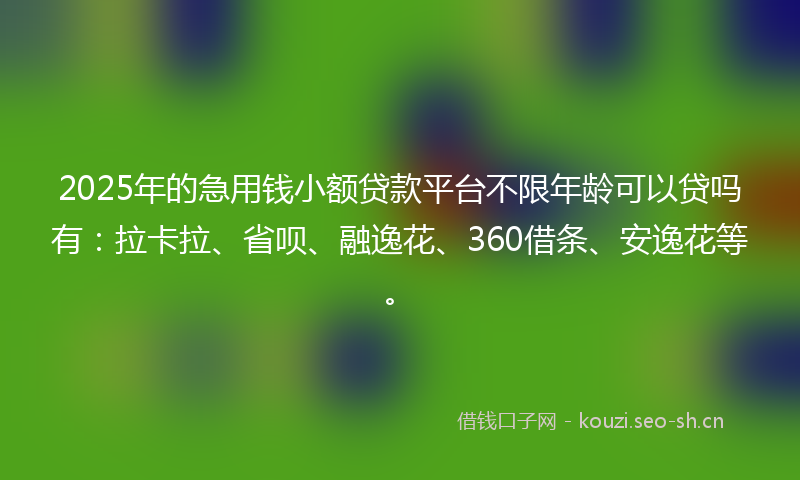 2025年的急用钱小额贷款平台不限年龄可以贷吗有：拉卡拉、省呗、融逸花、360借条、安逸花等。