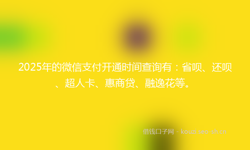 2025年的微信支付开通时间查询有:省呗、还呗、超人卡、惠商贷、融逸花等。