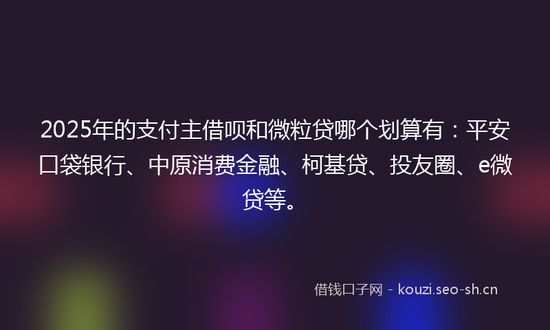 2025年的支付主借呗和微粒贷哪个划算有：平安口袋银行、中原消费金融、柯基贷、投友圈、e微贷等。
