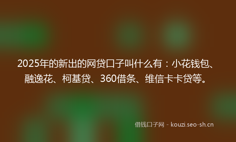2025年的新出的网贷口子叫什么有：小花钱包、融逸花、柯基贷、360借条、维信卡卡贷等。