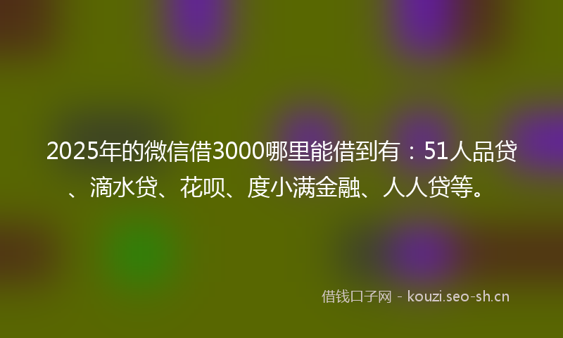 2025年的微信借3000哪里能借到有：51人品贷、滴水贷、花呗、度小满金融、人人贷等。