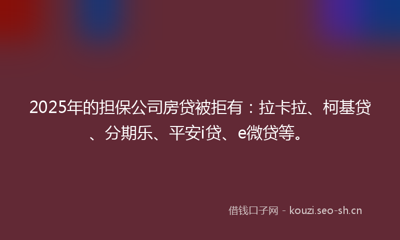 2025年的担保公司房贷被拒有：拉卡拉、柯基贷、分期乐、平安i贷、e微贷等。