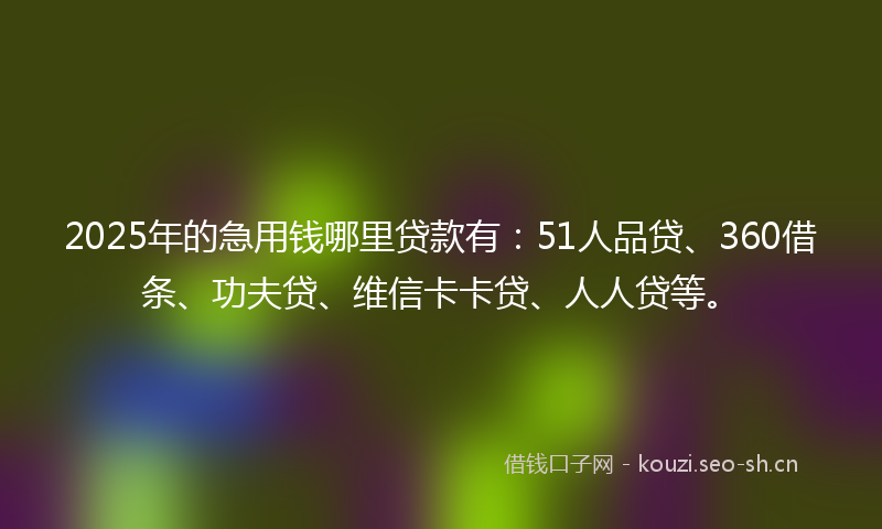 2025年的急用钱哪里贷款有：51人品贷、360借条、功夫贷、维信卡卡贷、人人贷等。