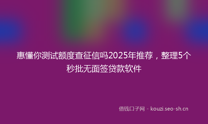 惠懂你测试额度查征信吗2025年推荐，整理5个秒批无面签贷款软件