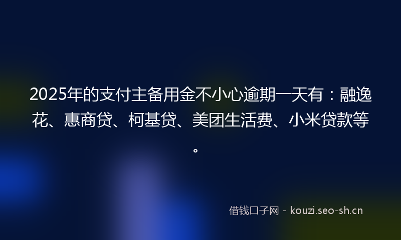 2025年的支付主备用金不小心逾期一天有:融逸花、惠商贷、柯基贷、美团生活费、小米贷款等。