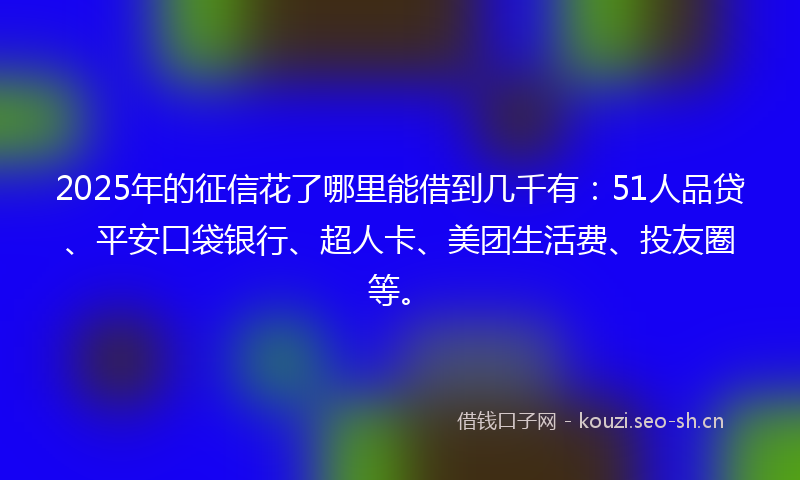 2025年的征信花了哪里能借到几千有：51人品贷、平安口袋银行、超人卡、美团生活费、投友圈等。