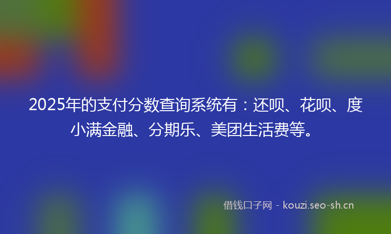 2025年的支付分数查询系统有：还呗、花呗、度小满金融、分期乐、美团生活费等。