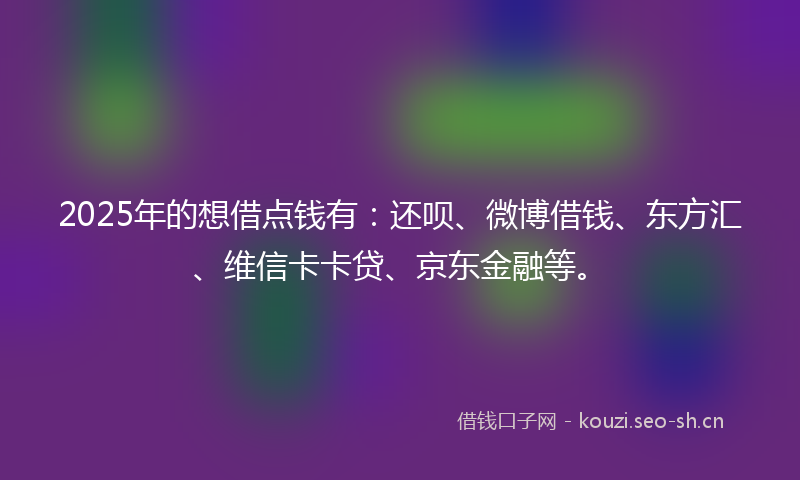 2025年的想借点钱有：还呗、微博借钱、东方汇、维信卡卡贷、京东金融等。