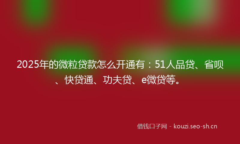2025年的微粒贷款怎么开通有：51人品贷、省呗、快贷通、功夫贷、e微贷等。