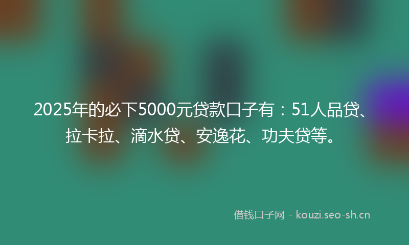 2025年的必下5000元贷款口子有:51人品贷、拉卡拉、滴水贷、安逸花、功夫贷等。