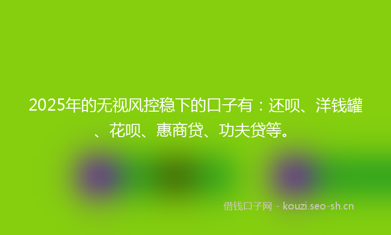 2025年的无视风控稳下的口子有：还呗、洋钱罐、花呗、惠商贷、功夫贷等。