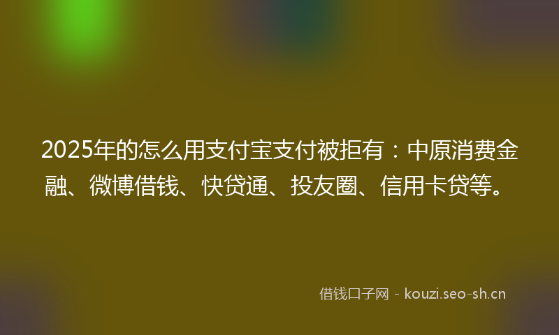 2025年的怎么用支付宝支付被拒有：中原消费金融、微博借钱、快贷通、投友圈、信用卡贷等。